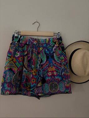 Johnny Was Multicolor Paisley Print High-Waist Shorts